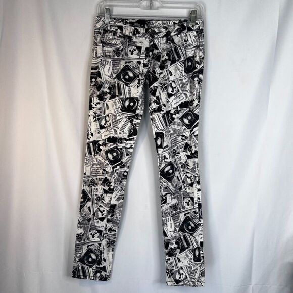 Abbey Dawn by Avril Lavigne Black White Newsprint Goth Punk Skinny Pants JRS 3 - Picture 12 of 12